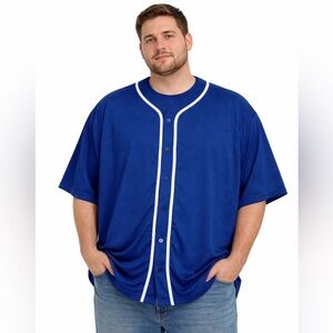 Shirt Men's Baseball Jersey Button Down Blue White Size XXXL